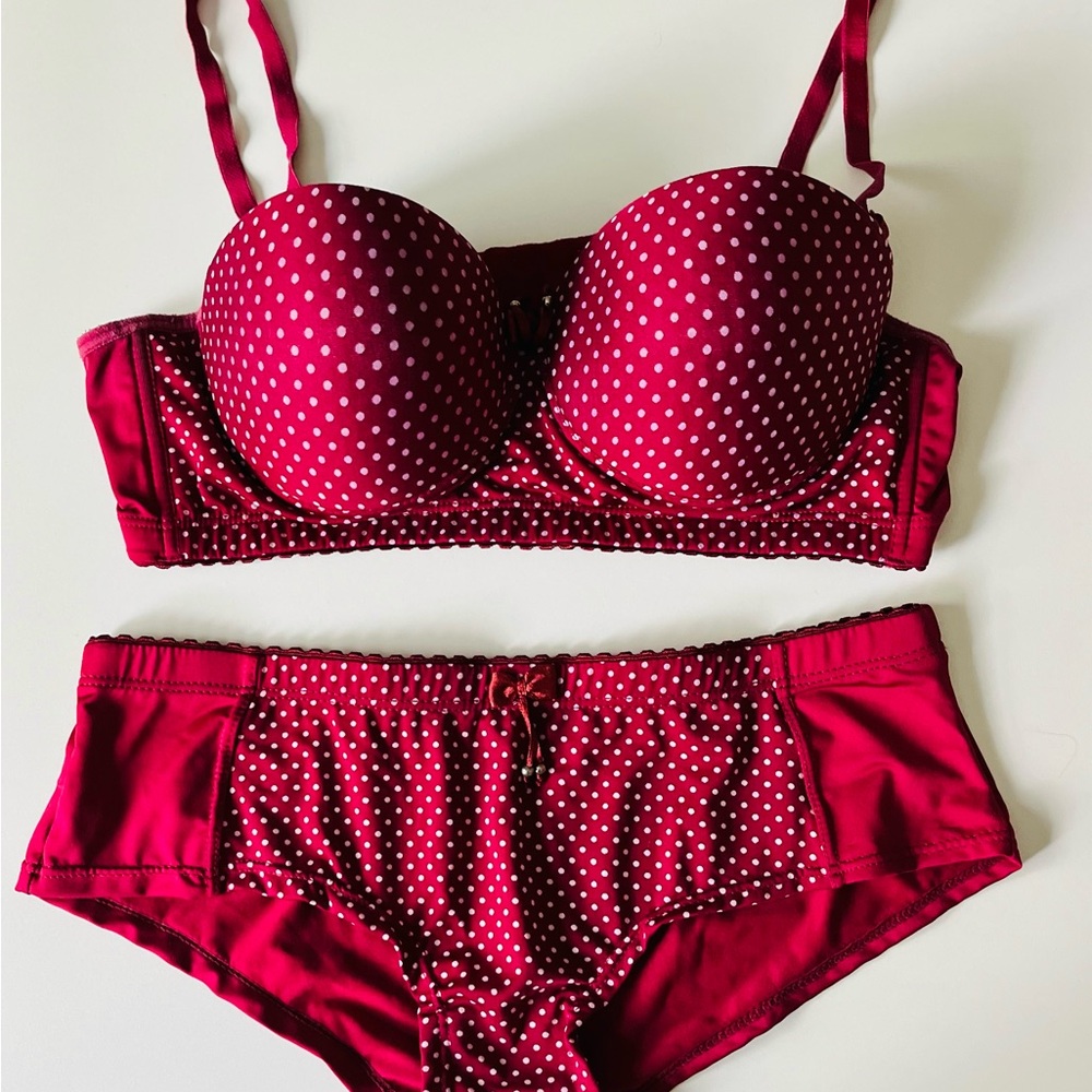 Polka Dot Red Bra Set-push-up